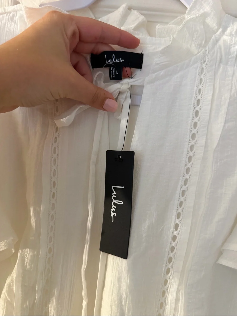 Lulus Tanaya White Flutter Sleeve Tiered Mini Dress size large white lace boho - Picture 5 of 15
